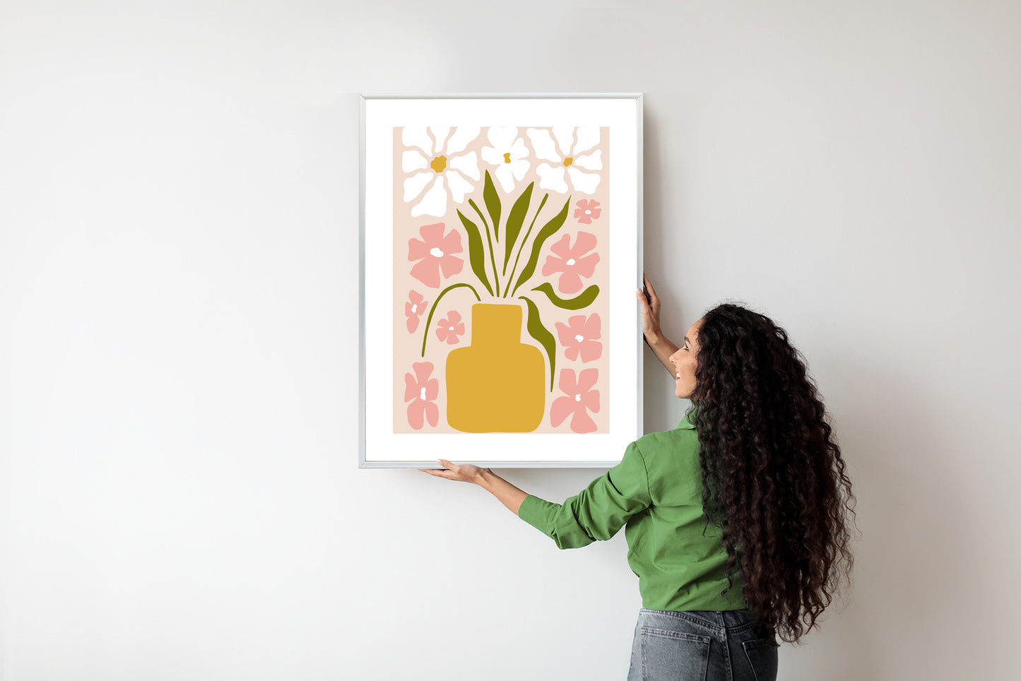Poster Moderne Vase Mit Blumen Rahmen Holz Mit Passepartout Farbe Natürlich