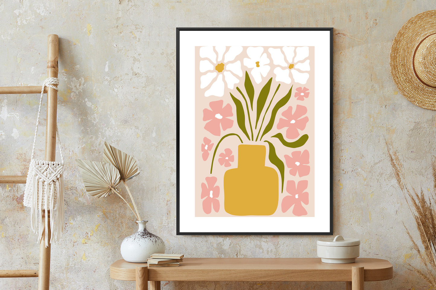 Poster Moderne Vase Mit Blumen Rahmen Holz Mit Passepartout Farbe Natürlich