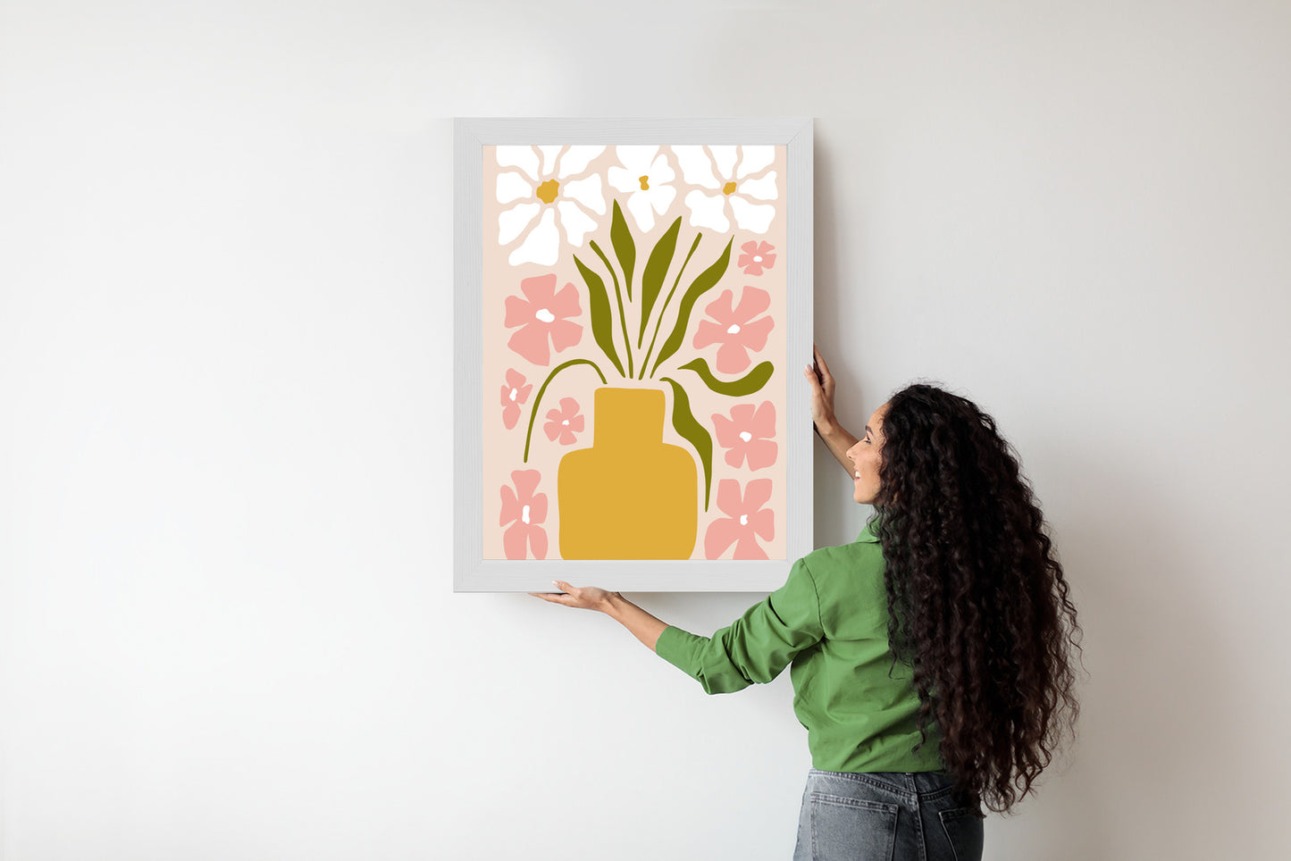 Poster Moderne Vase Mit Blumen Rahmen Holz Mit Passepartout Farbe Natürlich