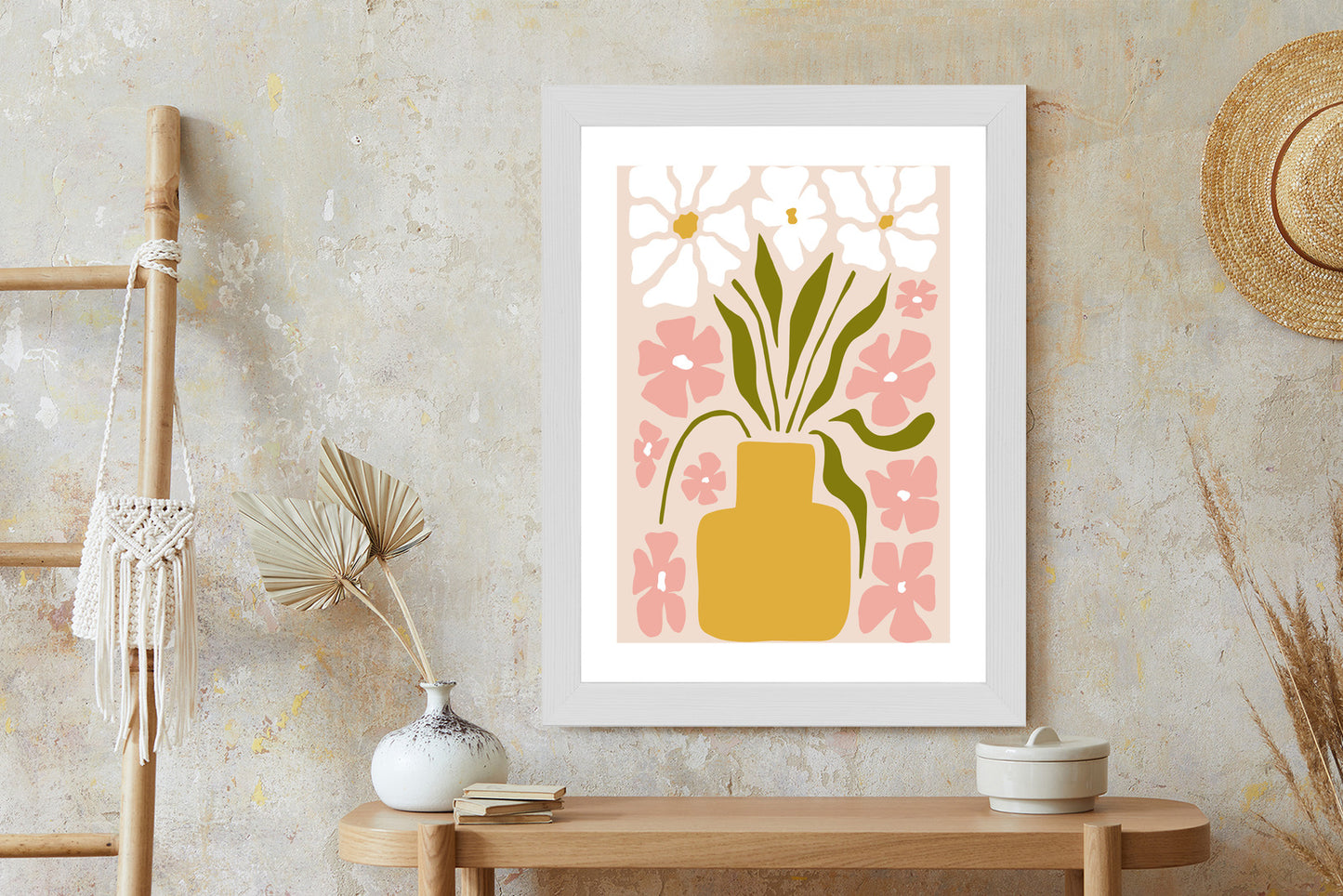 Poster Moderne Vase Mit Blumen Rahmen Holz Mit Passepartout Farbe Natürlich