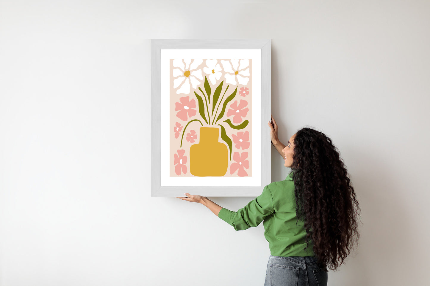 Poster Moderne Vase Mit Blumen Rahmen Holz Mit Passepartout Farbe Natürlich