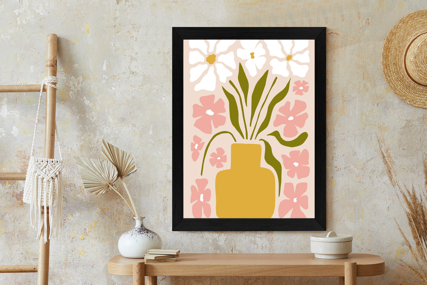 Poster Moderne Vase Mit Blumen Rahmen Holz Mit Passepartout Farbe Natürlich