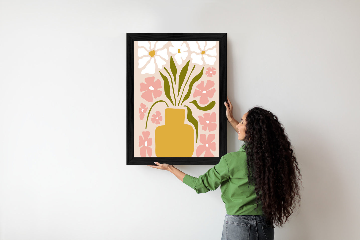 Poster Moderne Vase Mit Blumen Rahmen Holz Mit Passepartout Farbe Natürlich