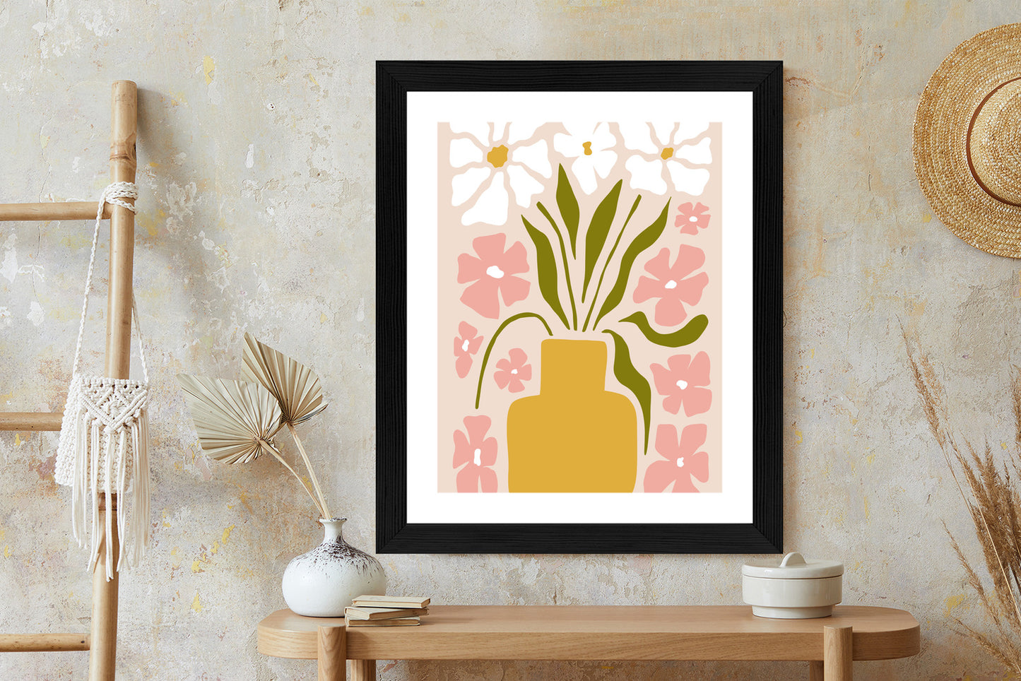 Poster Moderne Vase Mit Blumen Rahmen Holz Mit Passepartout Farbe Natürlich