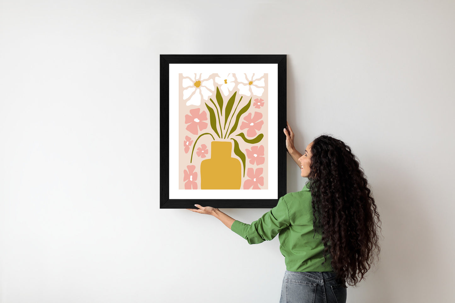 Poster Moderne Vase Mit Blumen Rahmen Holz Mit Passepartout Farbe Natürlich