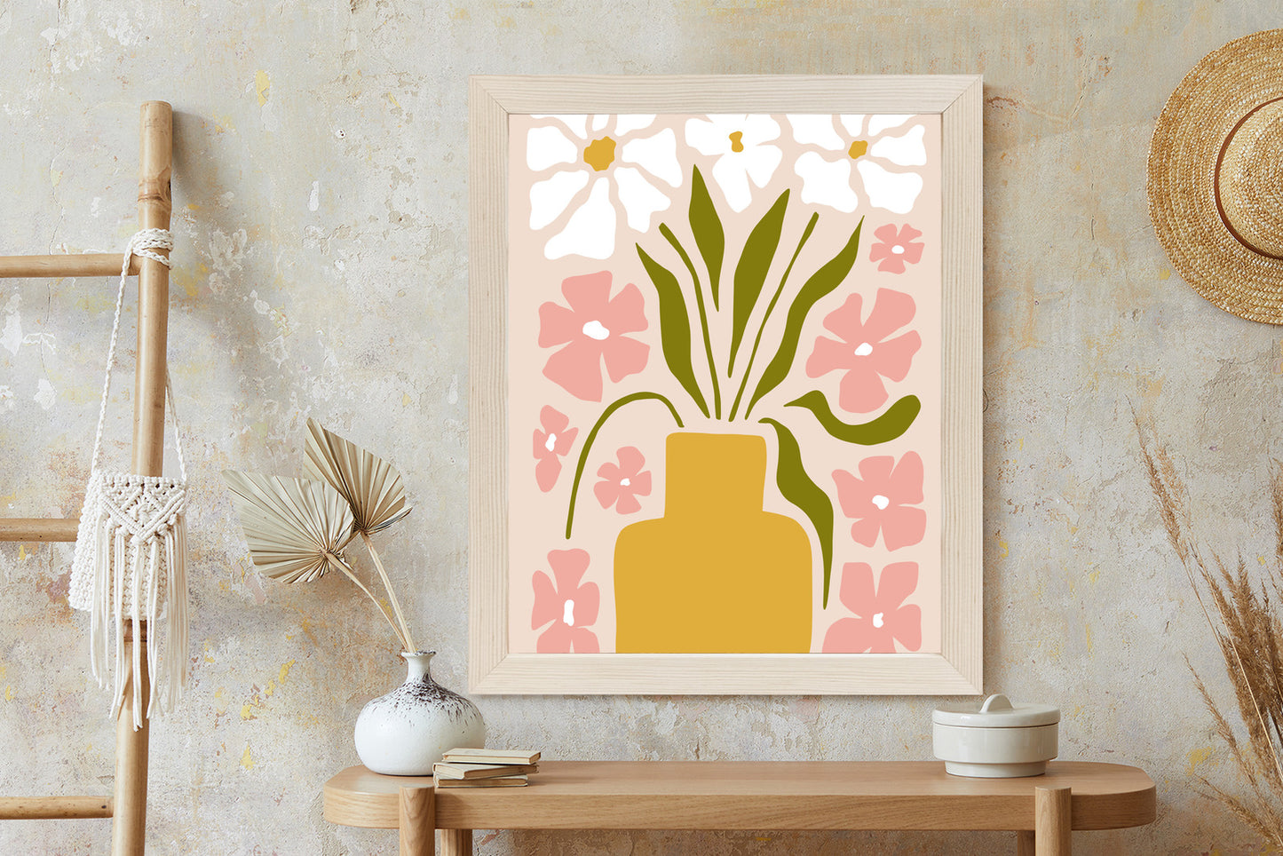 Poster Moderne Vase Mit Blumen Rahmen Holz Mit Passepartout Farbe Natürlich