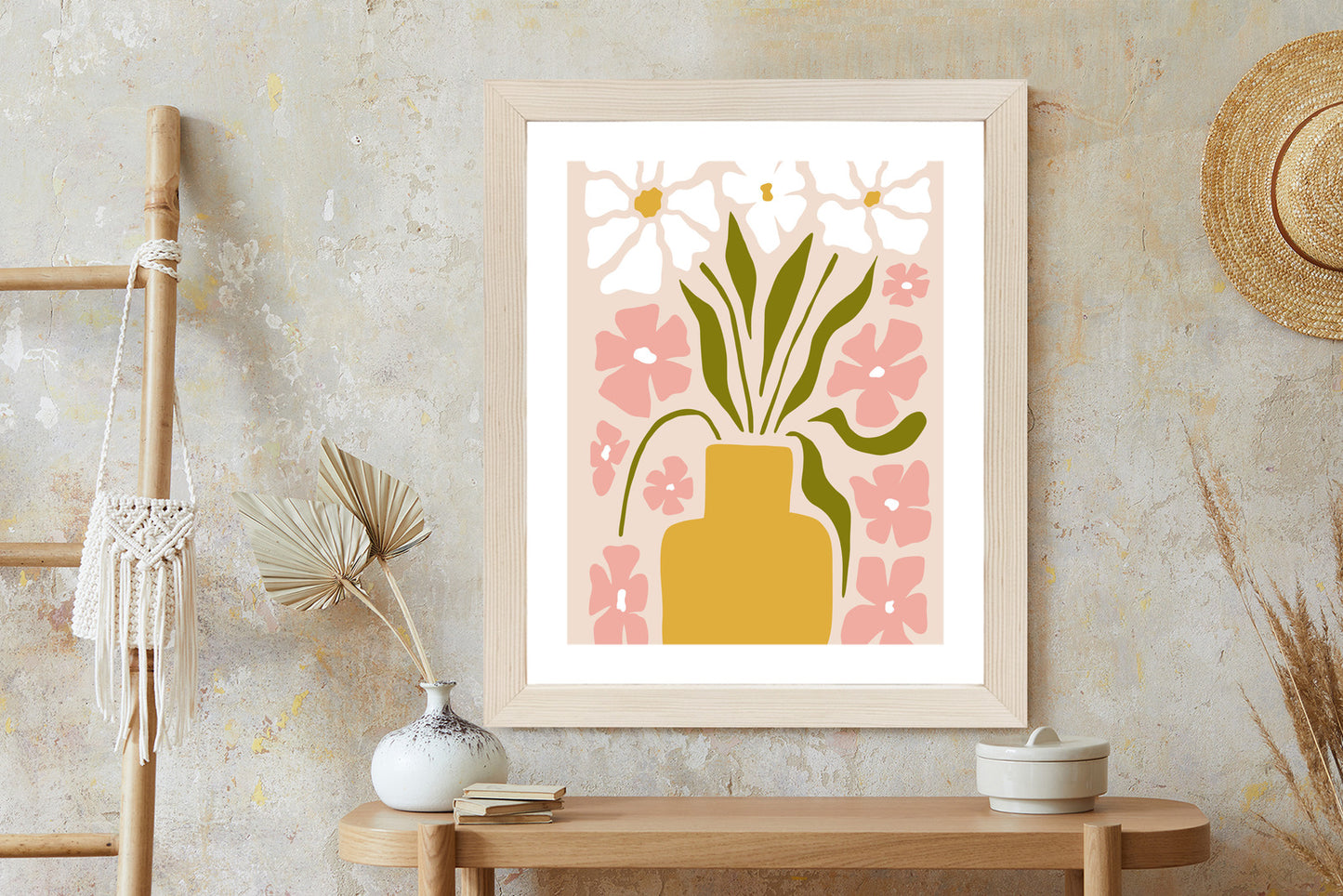 Poster Moderne Vase Mit Blumen Rahmen Holz Mit Passepartout Farbe Natürlich