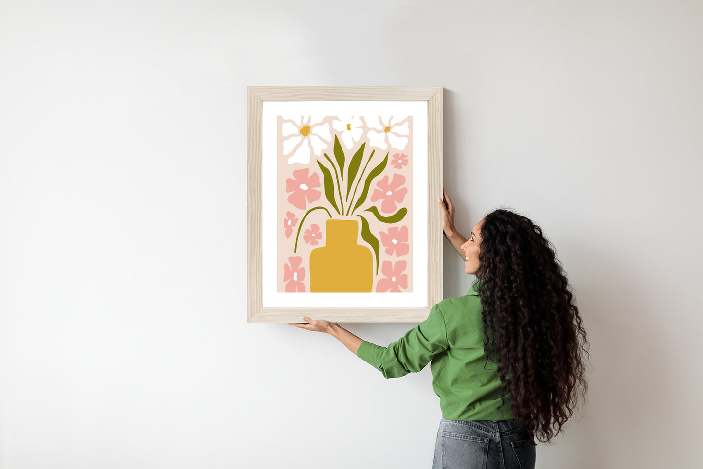 Poster Moderne Vase Mit Blumen Rahmen Holz Mit Passepartout Farbe Natürlich