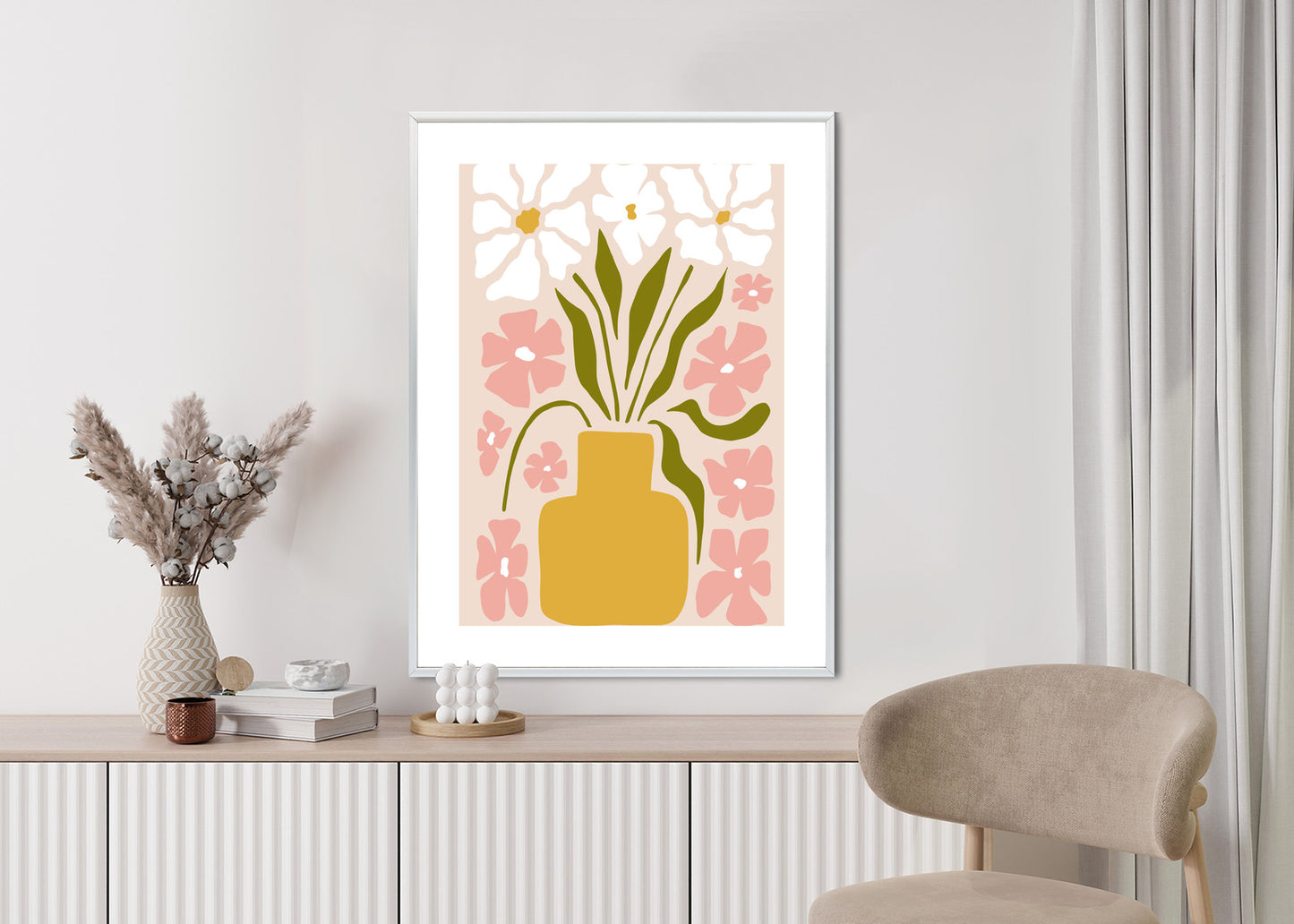 Poster Moderne Vase Mit Blumen Rahmen Holz Mit Passepartout Farbe Natürlich