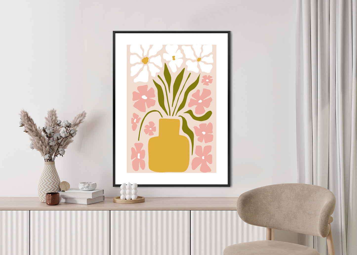 Poster Moderne Vase Mit Blumen Rahmen Holz Mit Passepartout Farbe Natürlich