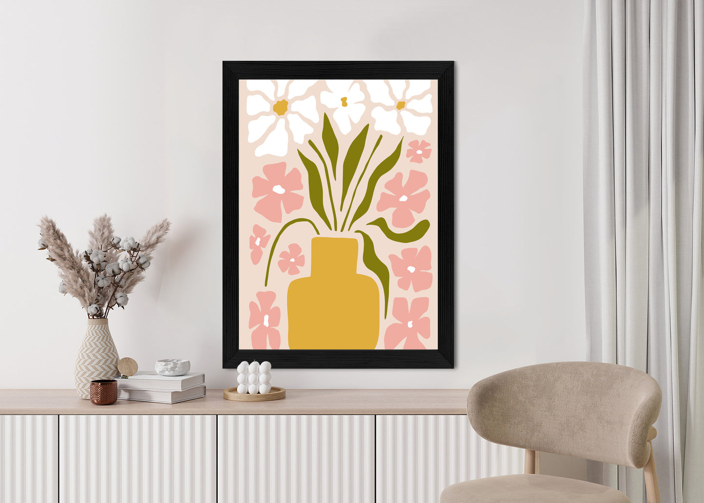 Poster Moderne Vase Mit Blumen Rahmen Holz Mit Passepartout Farbe Natürlich