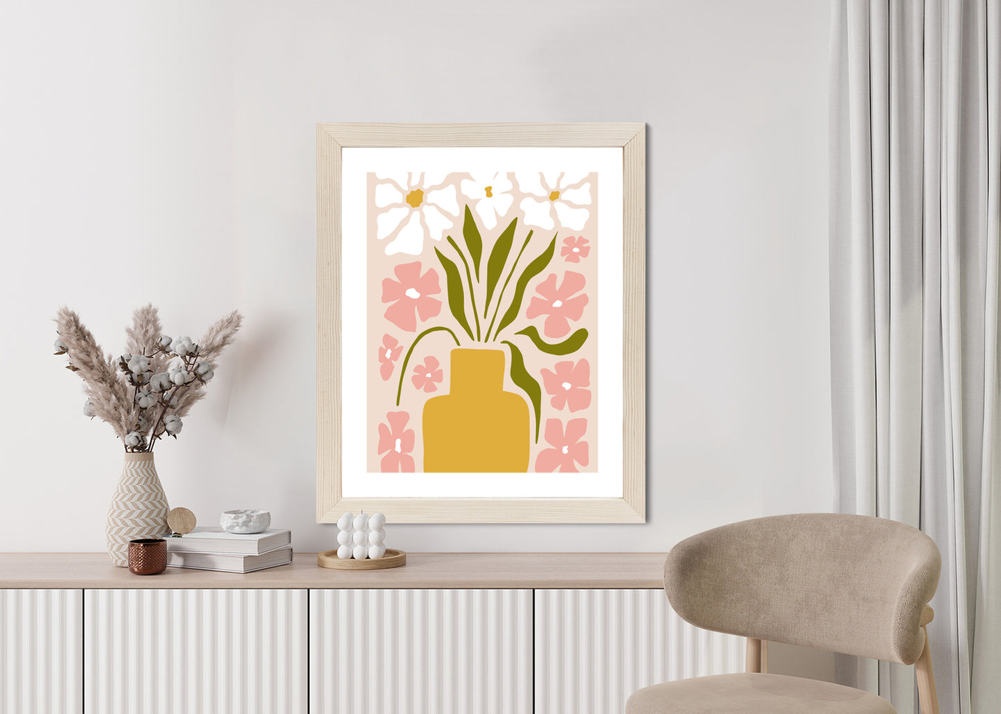 Poster Moderne Vase Mit Blumen Rahmen Holz Mit Passepartout Farbe Natürlich