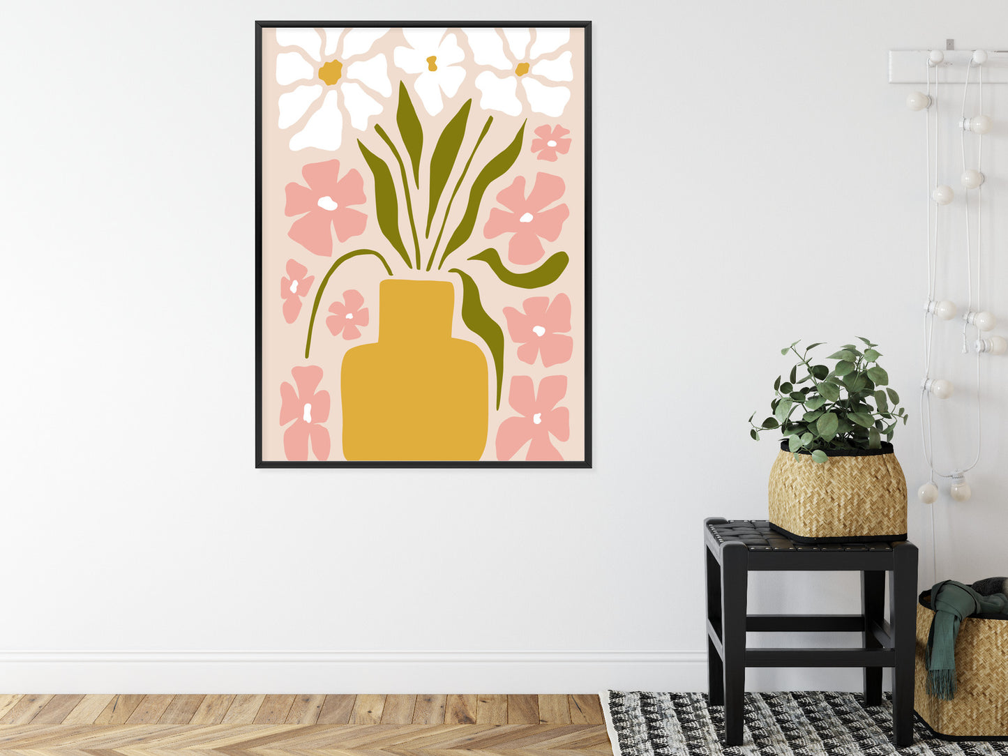 Poster Moderne Vase Mit Blumen Rahmen Holz Mit Passepartout Farbe Natürlich