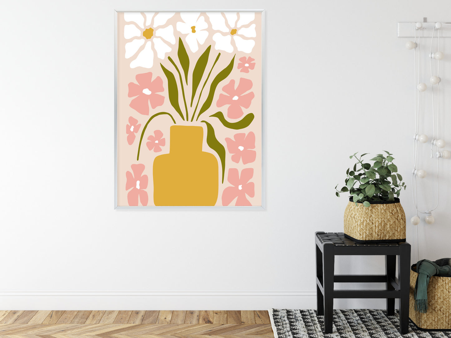 Poster Moderne Vase Mit Blumen Rahmen Holz Mit Passepartout Farbe Natürlich