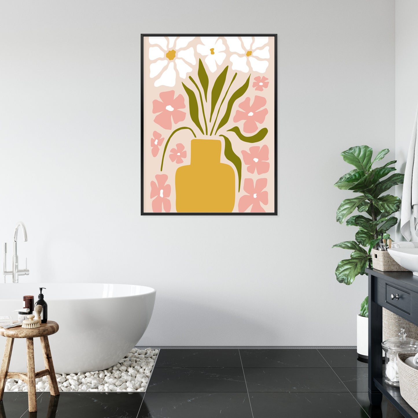 Poster Moderne Vase Mit Blumen Rahmen Holz Mit Passepartout Farbe Natürlich