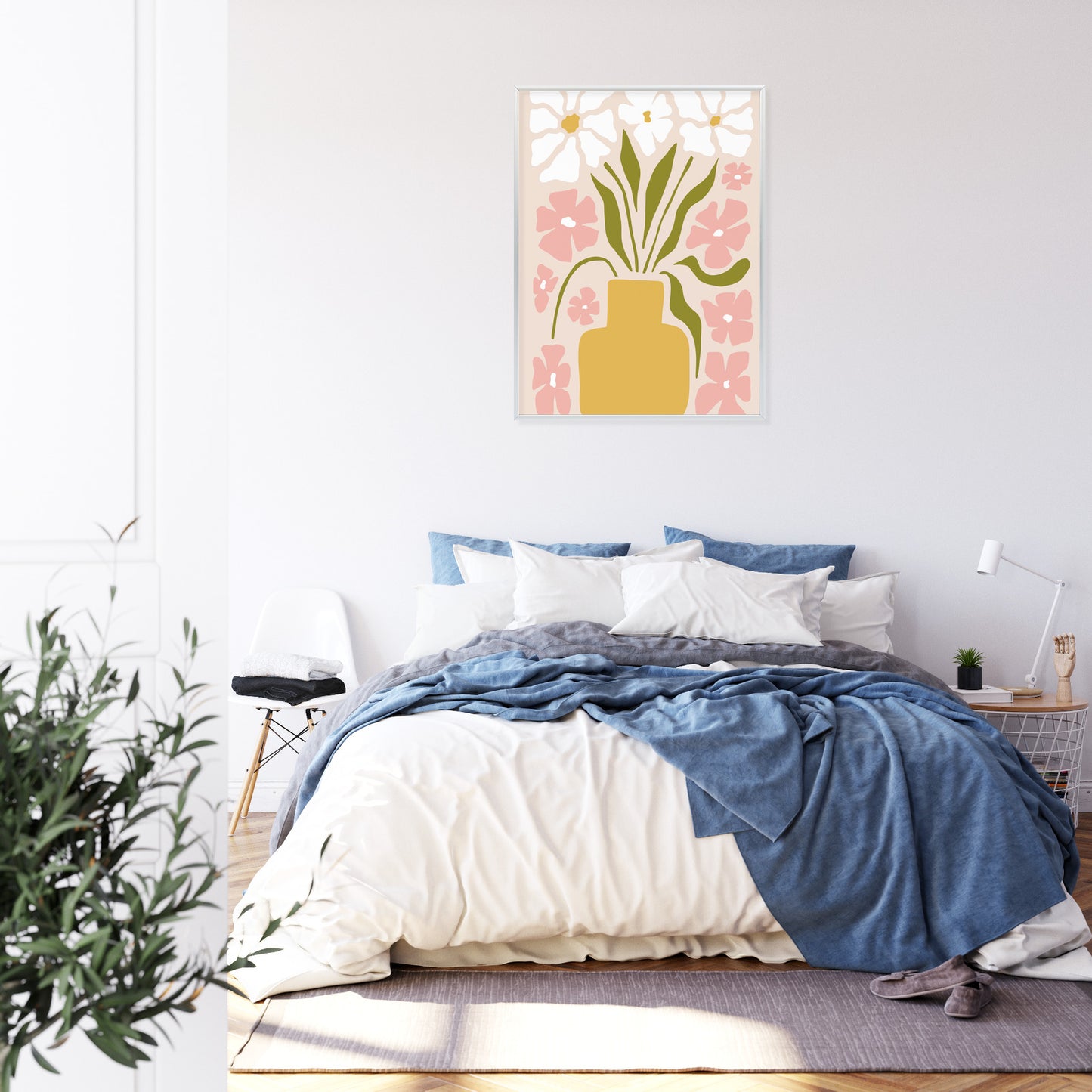 Poster Moderne Vase Mit Blumen Rahmen Holz Mit Passepartout Farbe Natürlich