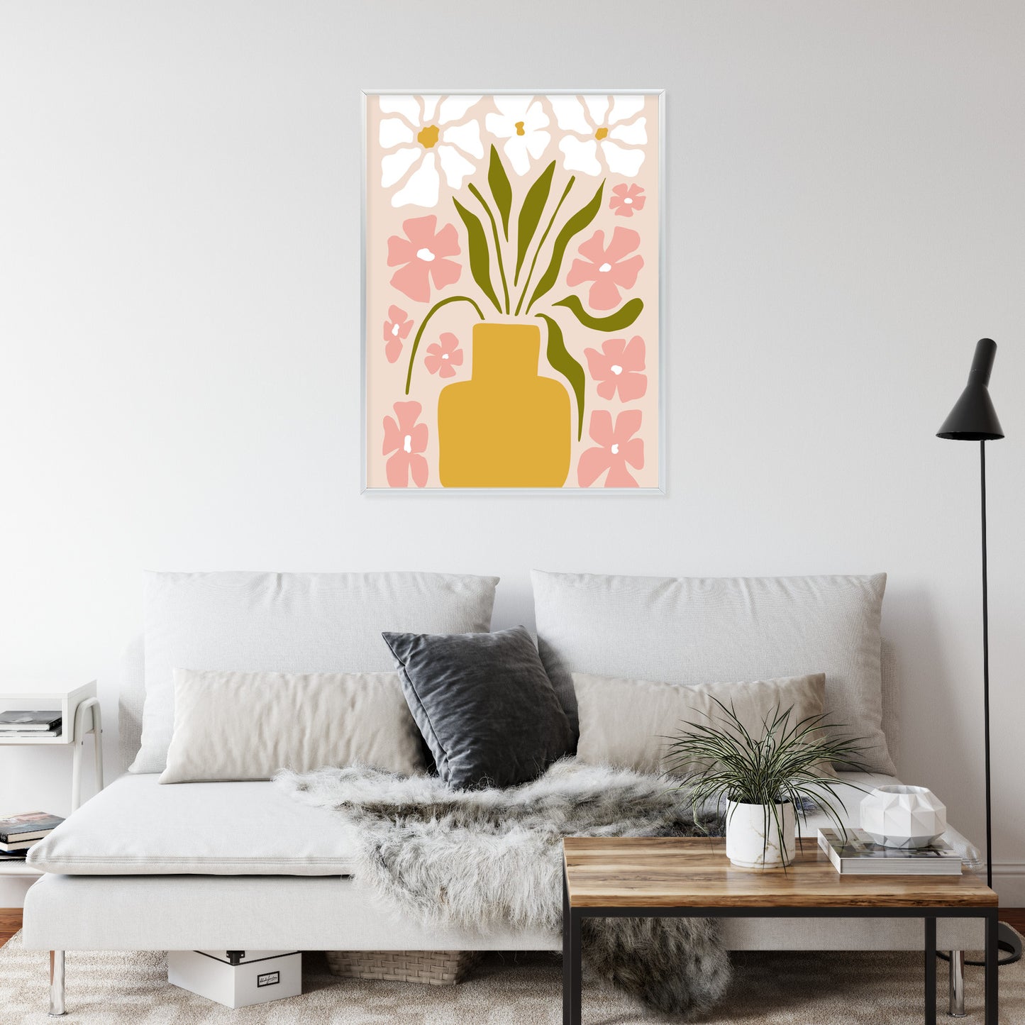 Poster Moderne Vase Mit Blumen Rahmen Holz Mit Passepartout Farbe Natürlich