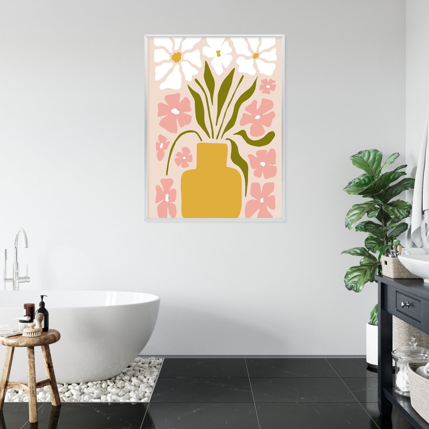 Poster Moderne Vase Mit Blumen Rahmen Holz Mit Passepartout Farbe Natürlich