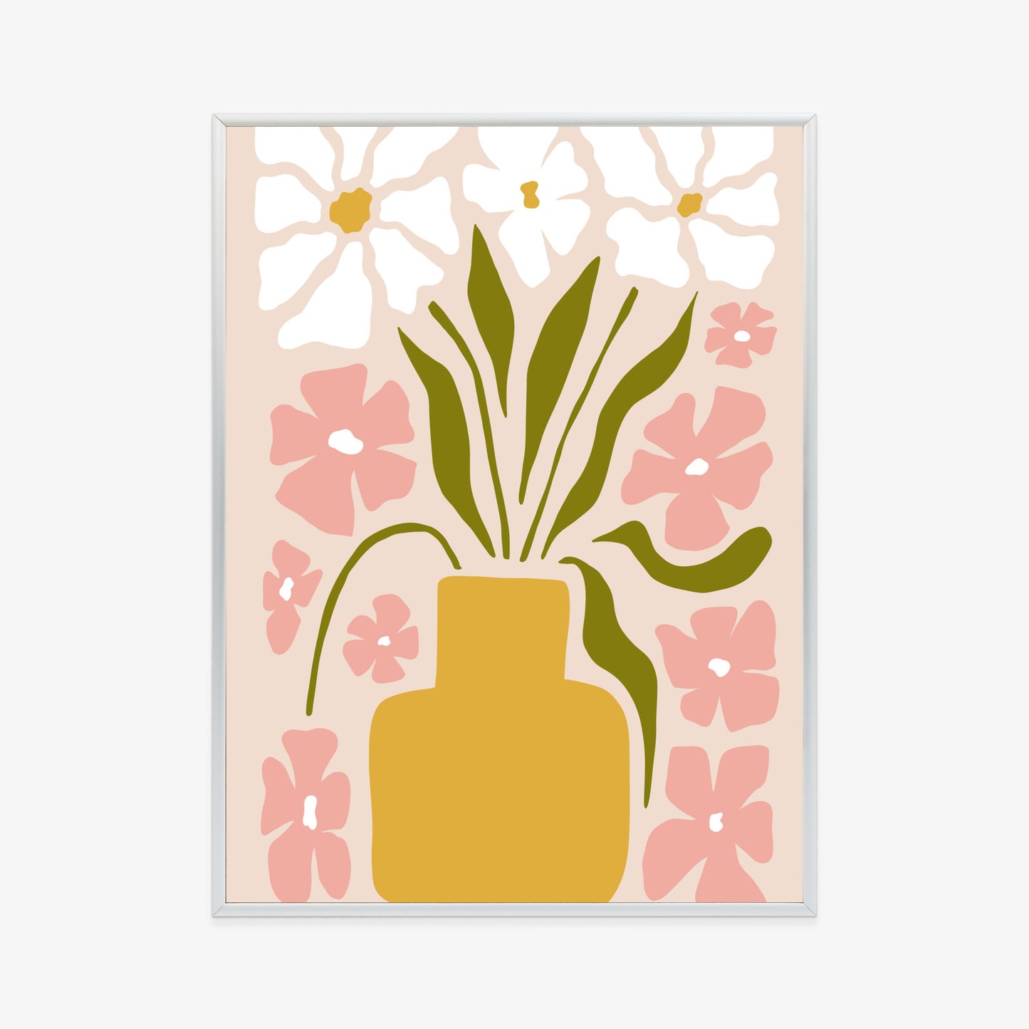 Poster Moderne Vase Mit Blumen Rahmen Holz Mit Passepartout Farbe Natürlich