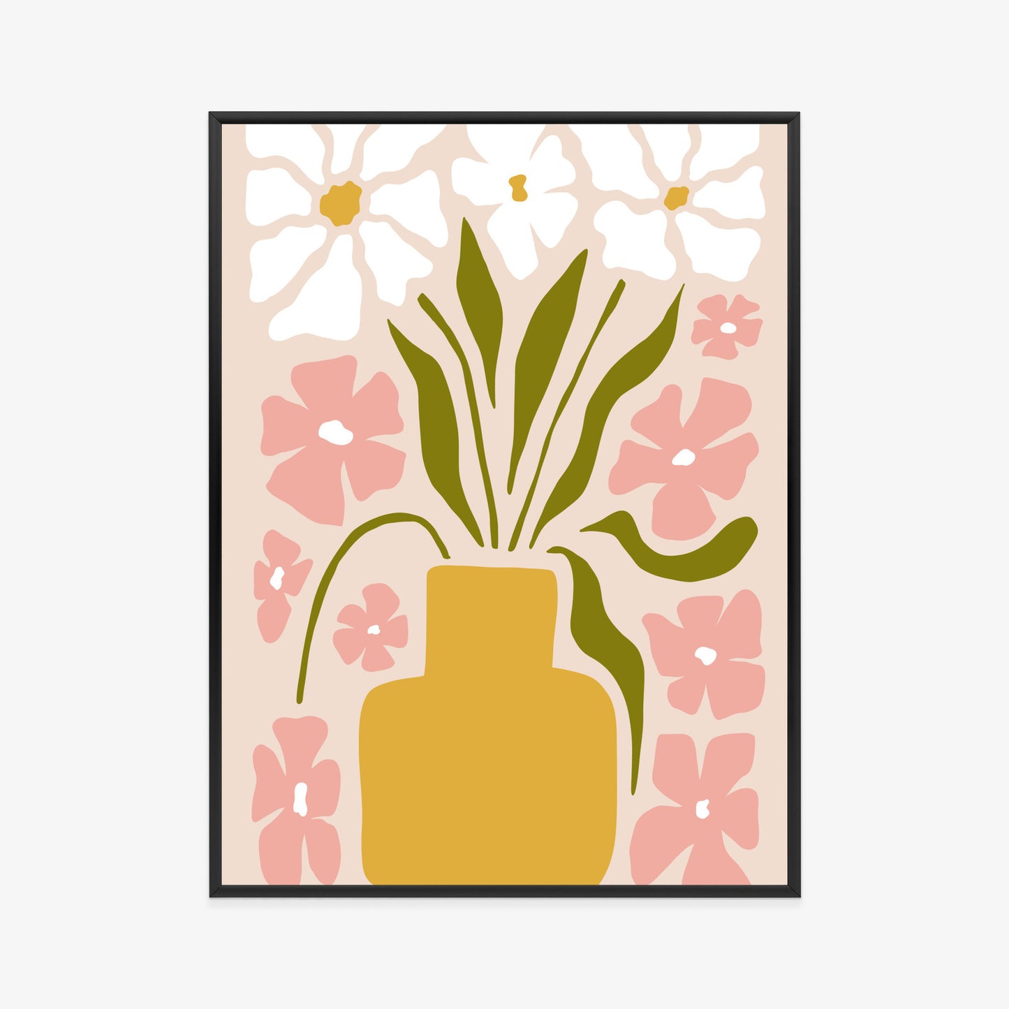 Poster Moderne Vase Mit Blumen Rahmen Holz Mit Passepartout Farbe Natürlich