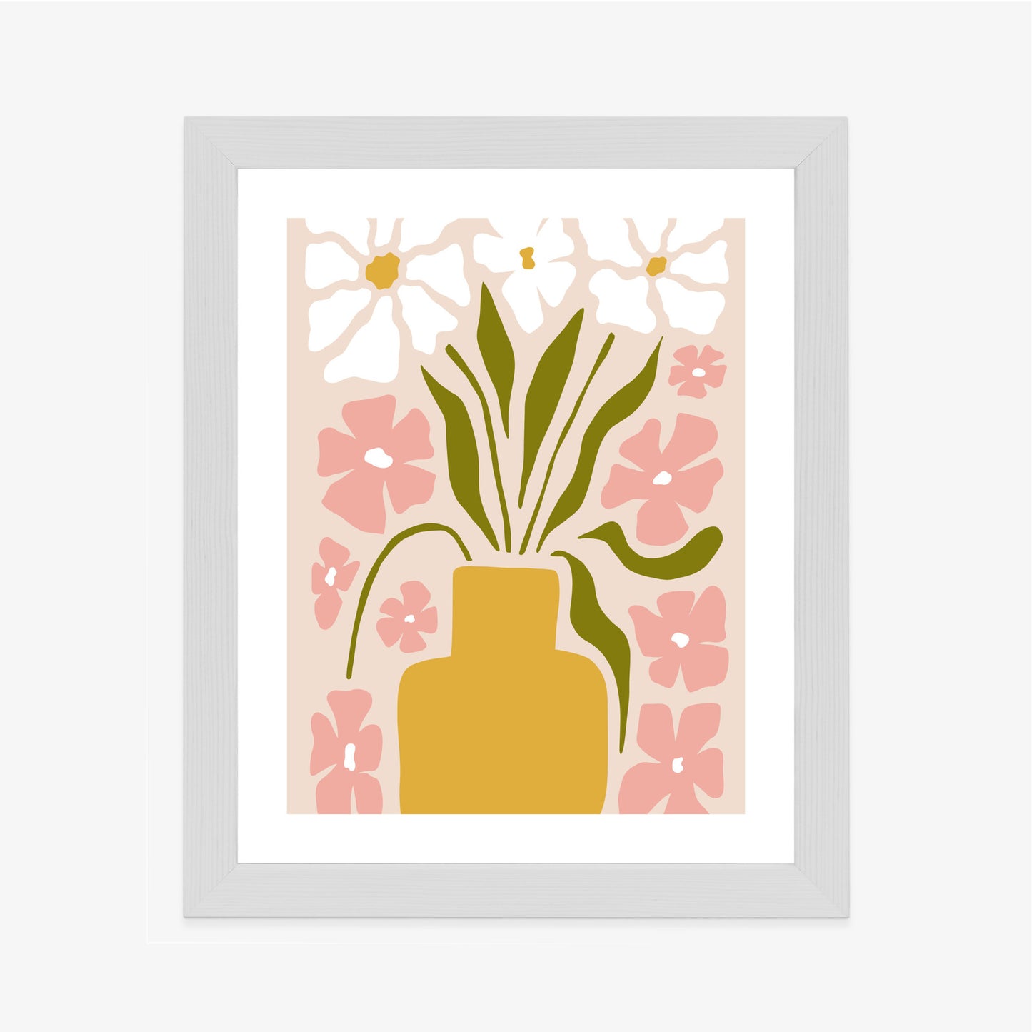 Poster Moderne Vase Mit Blumen Rahmen Holz Mit Passepartout Farbe Natürlich