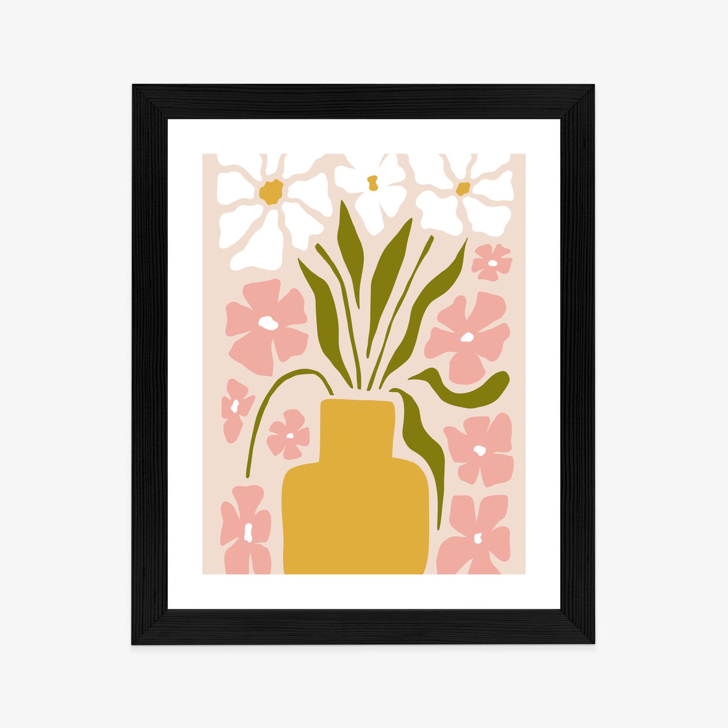 Poster Moderne Vase Mit Blumen Rahmen Holz Mit Passepartout Farbe Natürlich