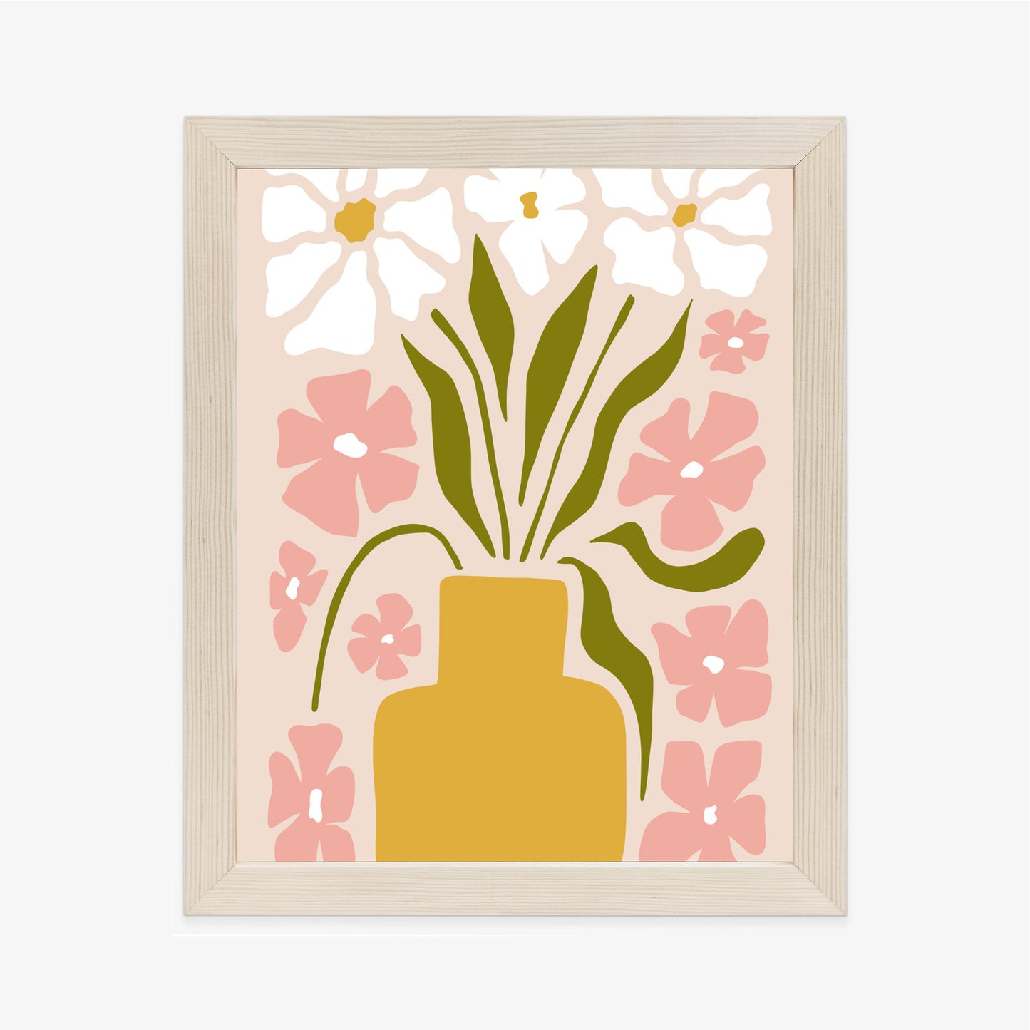 Poster Moderne Vase Mit Blumen Rahmen Holz Mit Passepartout Farbe Natürlich