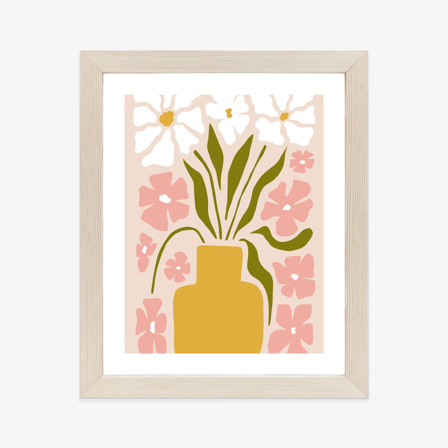 Poster Moderne Vase Mit Blumen Rahmen Holz Mit Passepartout Farbe Natürlich
