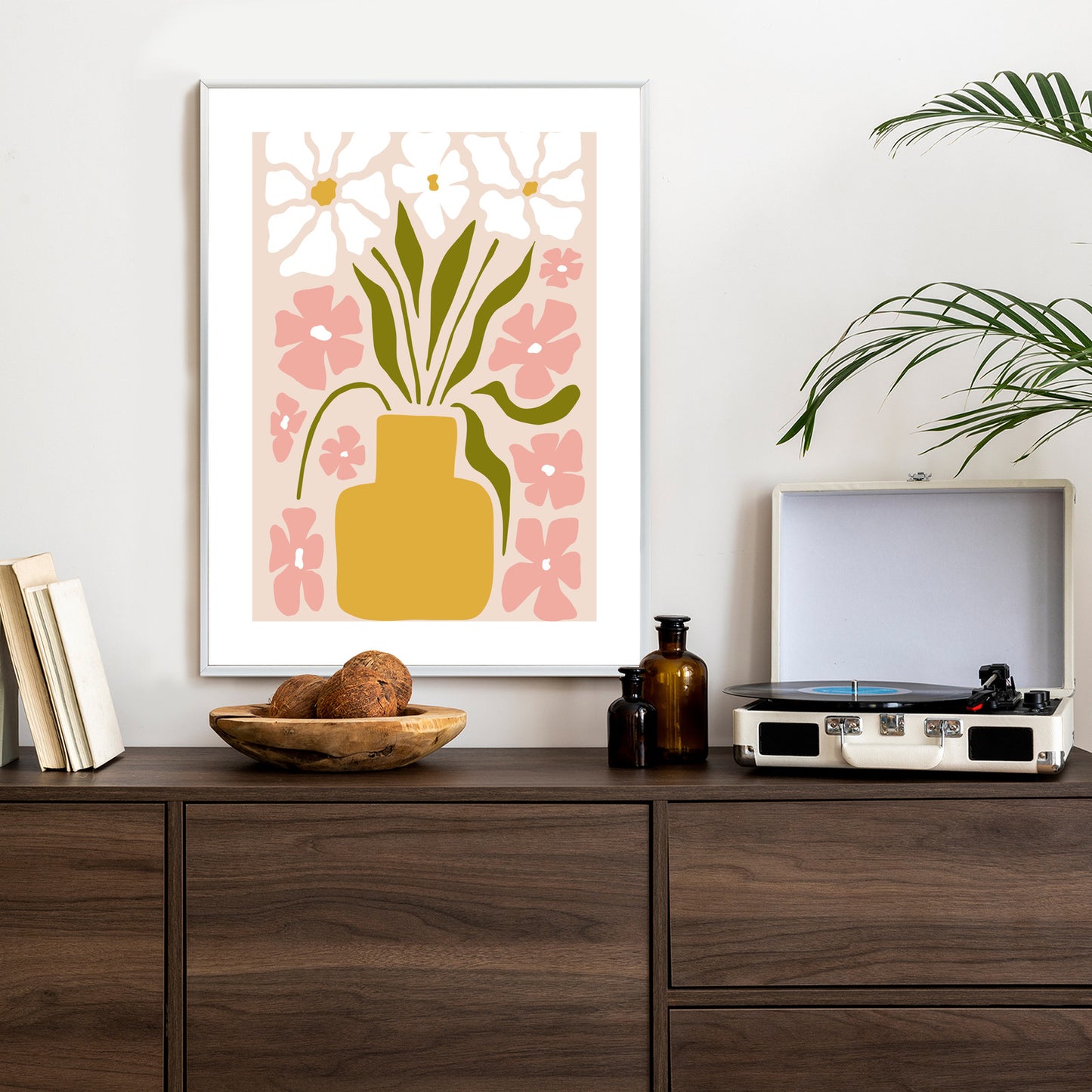 Poster Moderne Vase Mit Blumen Rahmen Holz Mit Passepartout Farbe Natürlich