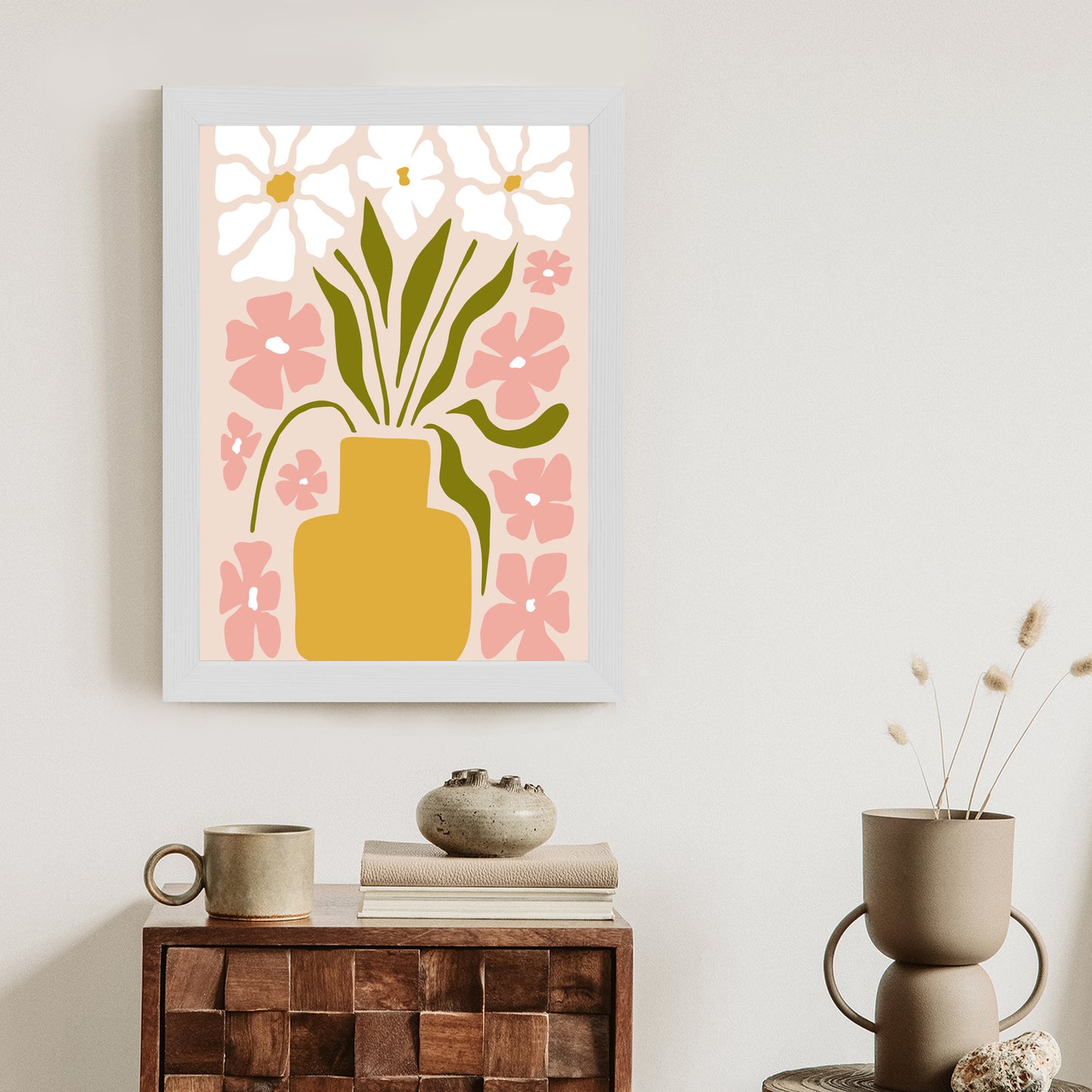 Poster Moderne Vase Mit Blumen Rahmen Holz Mit Passepartout Farbe Natürlich