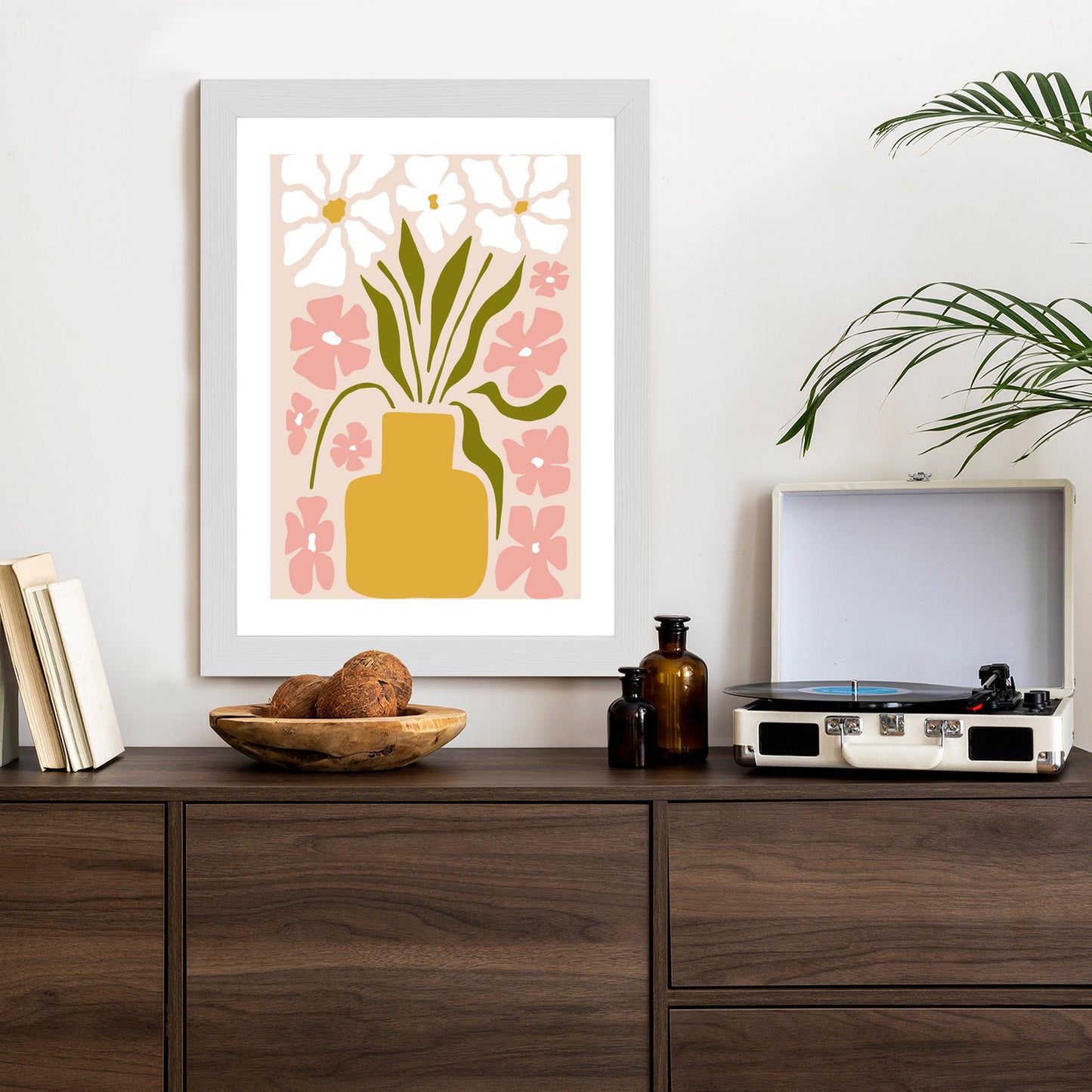 Poster Moderne Vase Mit Blumen Rahmen Holz Mit Passepartout Farbe Natürlich