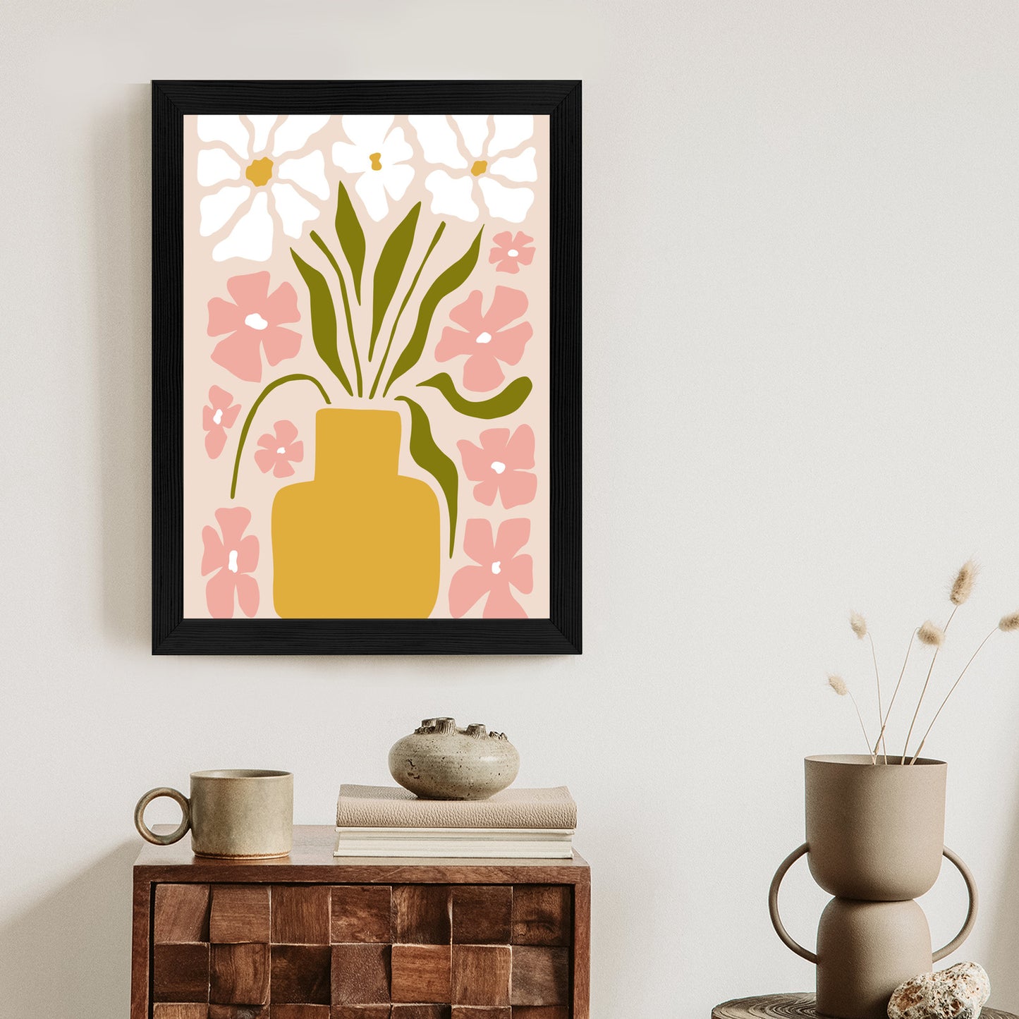 Poster Moderne Vase Mit Blumen Rahmen Holz Mit Passepartout Farbe Natürlich