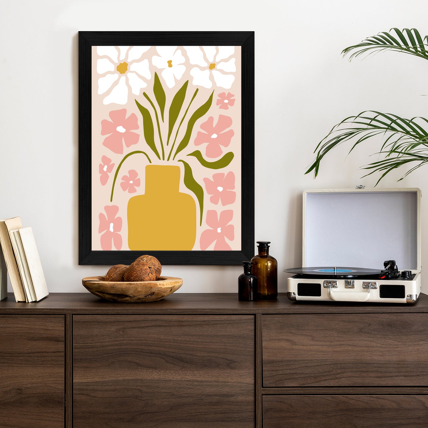 Poster Moderne Vase Mit Blumen Rahmen Holz Mit Passepartout Farbe Natürlich