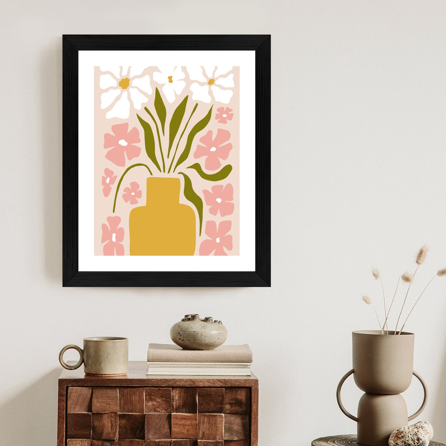 Poster Moderne Vase Mit Blumen Rahmen Holz Mit Passepartout Farbe Natürlich