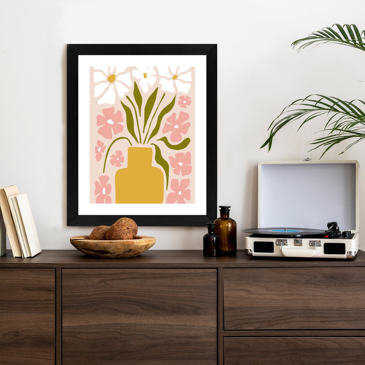 Poster Moderne Vase Mit Blumen Rahmen Holz Mit Passepartout Farbe Natürlich