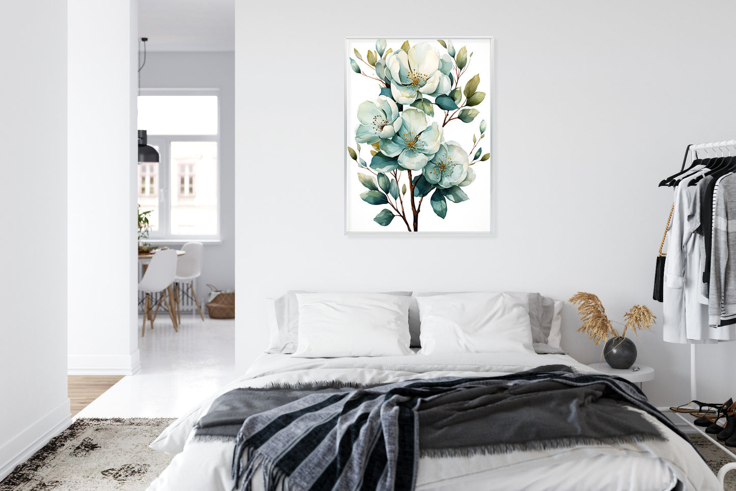 Poster Ein Strauß Weißer Blumen Rahmen Holz Mit Passepartout Farbe Natürlich