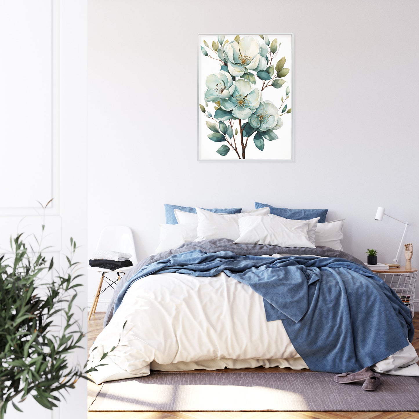 Poster Ein Strauß Weißer Blumen Rahmen Holz Mit Passepartout Farbe Natürlich