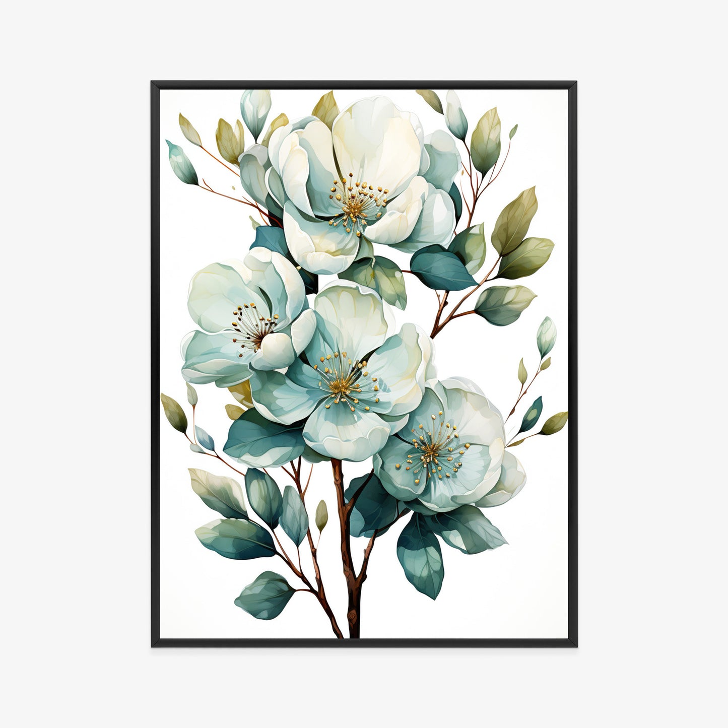 Poster Ein Strauß Weißer Blumen Rahmen Holz Mit Passepartout Farbe Natürlich
