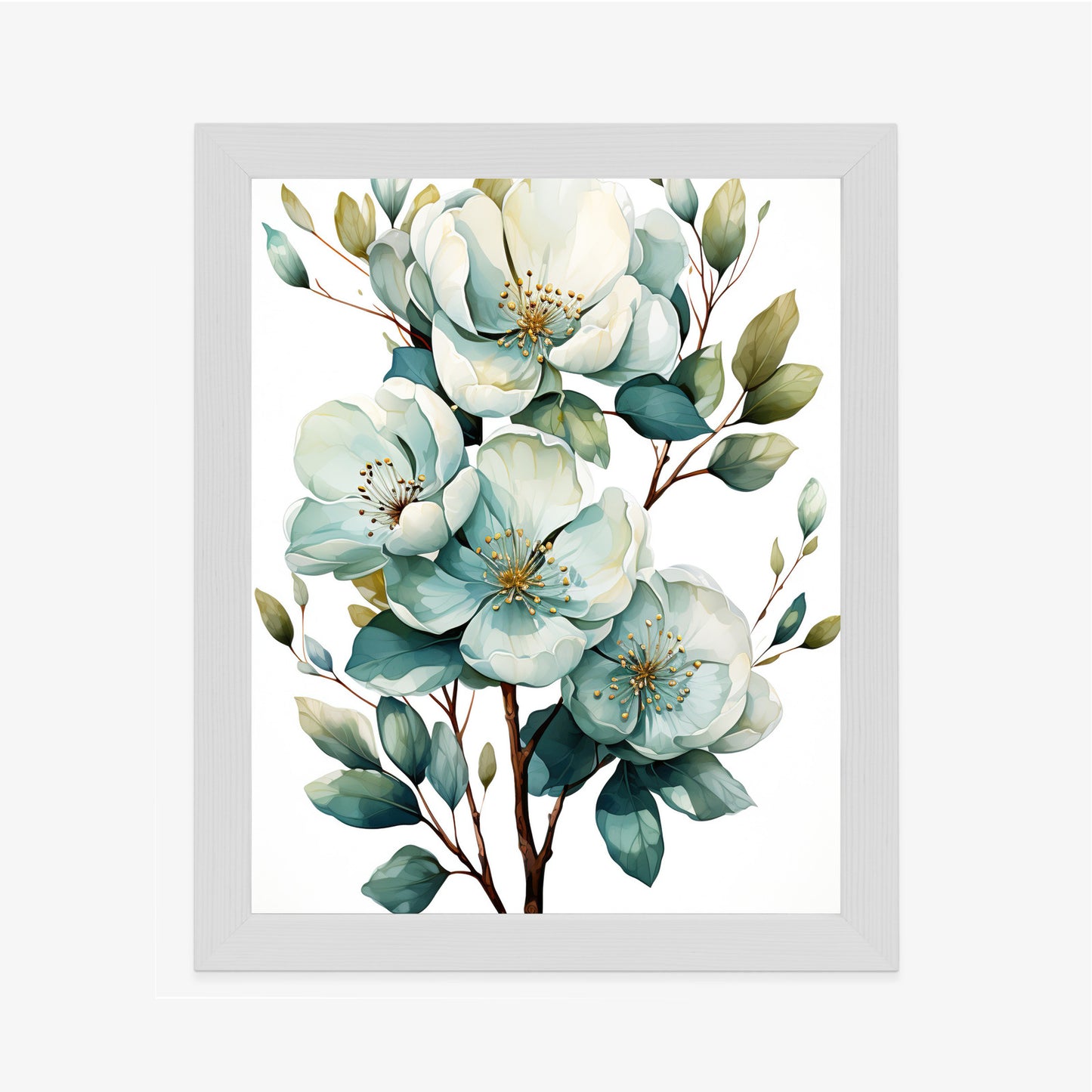 Poster Ein Strauß Weißer Blumen Rahmen Holz Mit Passepartout Farbe Natürlich