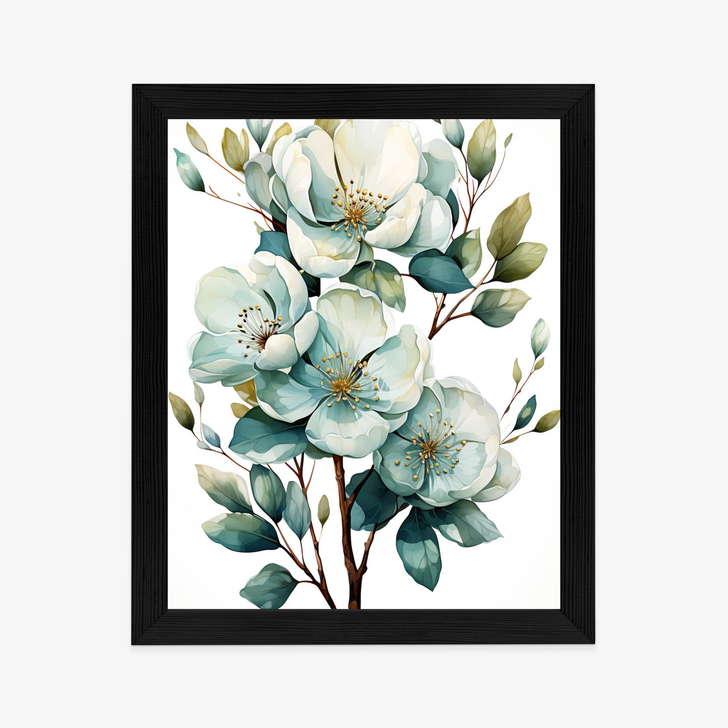 Poster Ein Strauß Weißer Blumen Rahmen Holz Mit Passepartout Farbe Natürlich
