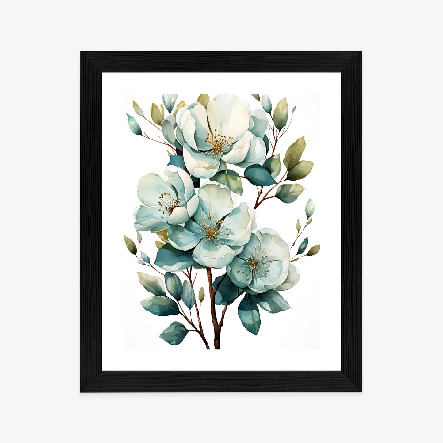 Poster Ein Strauß Weißer Blumen Rahmen Holz Mit Passepartout Farbe Natürlich