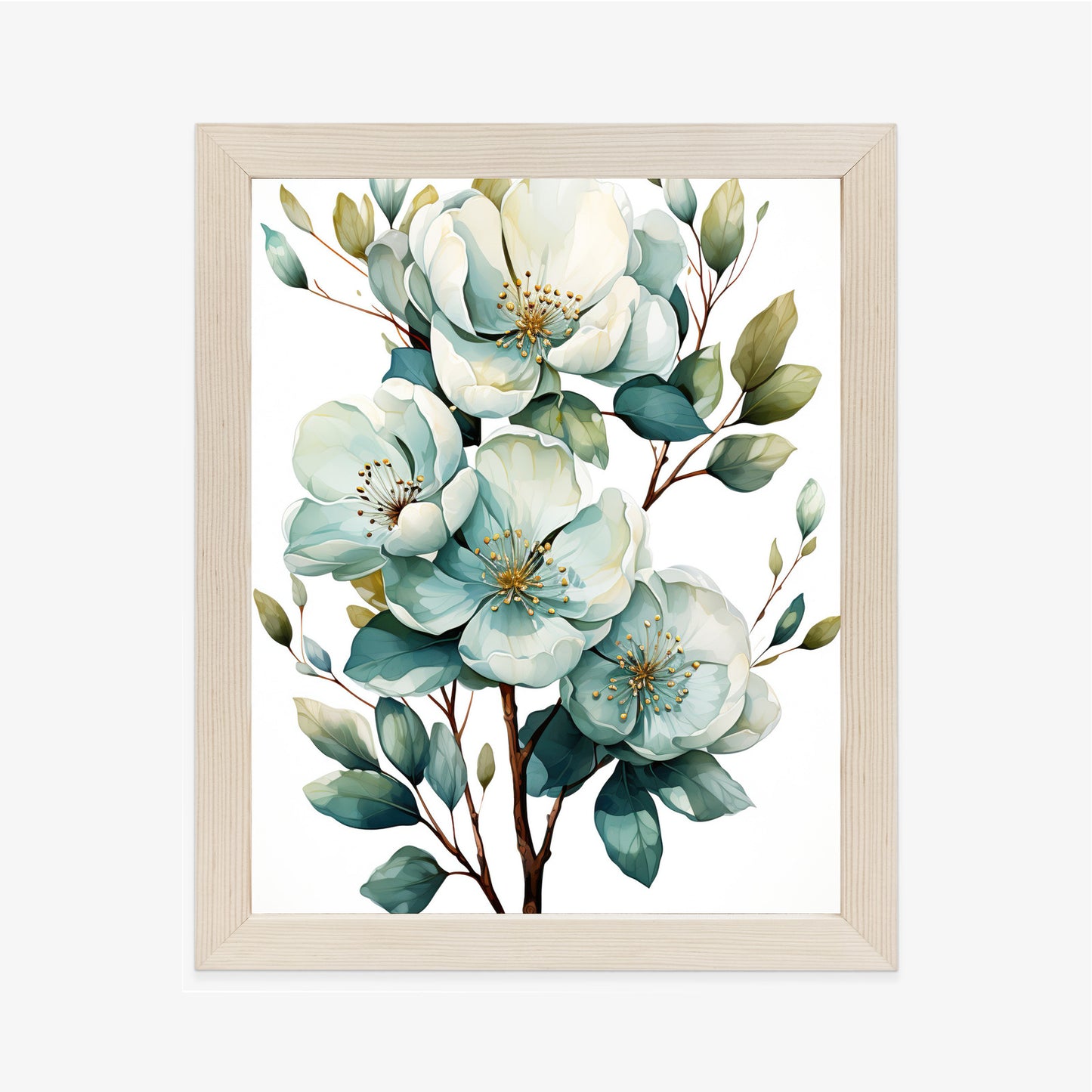 Poster Ein Strauß Weißer Blumen Rahmen Holz Mit Passepartout Farbe Natürlich