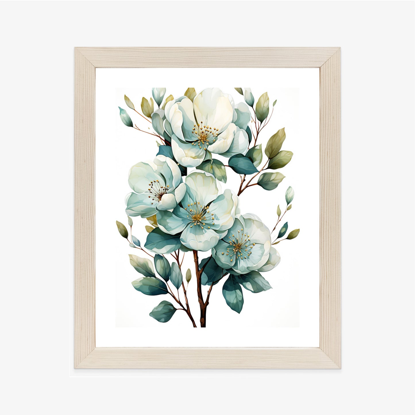 Poster Ein Strauß Weißer Blumen Rahmen Holz Mit Passepartout Farbe Natürlich