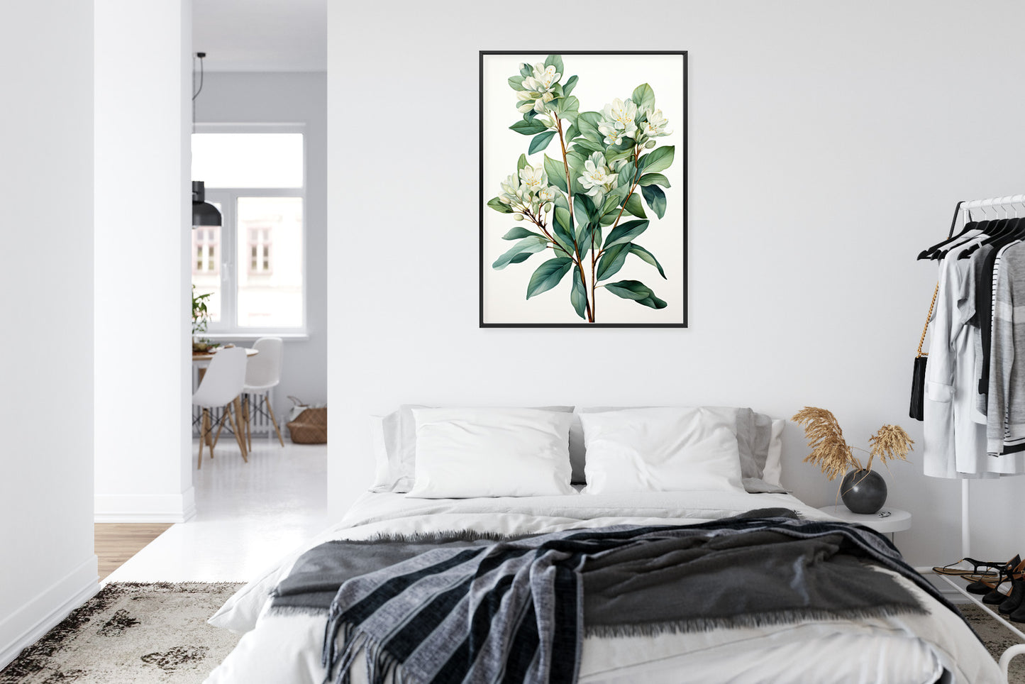 Poster Weiße Blüten Auf Einem Zweig Rahmen Holz Mit Passepartout Farbe Natürlich