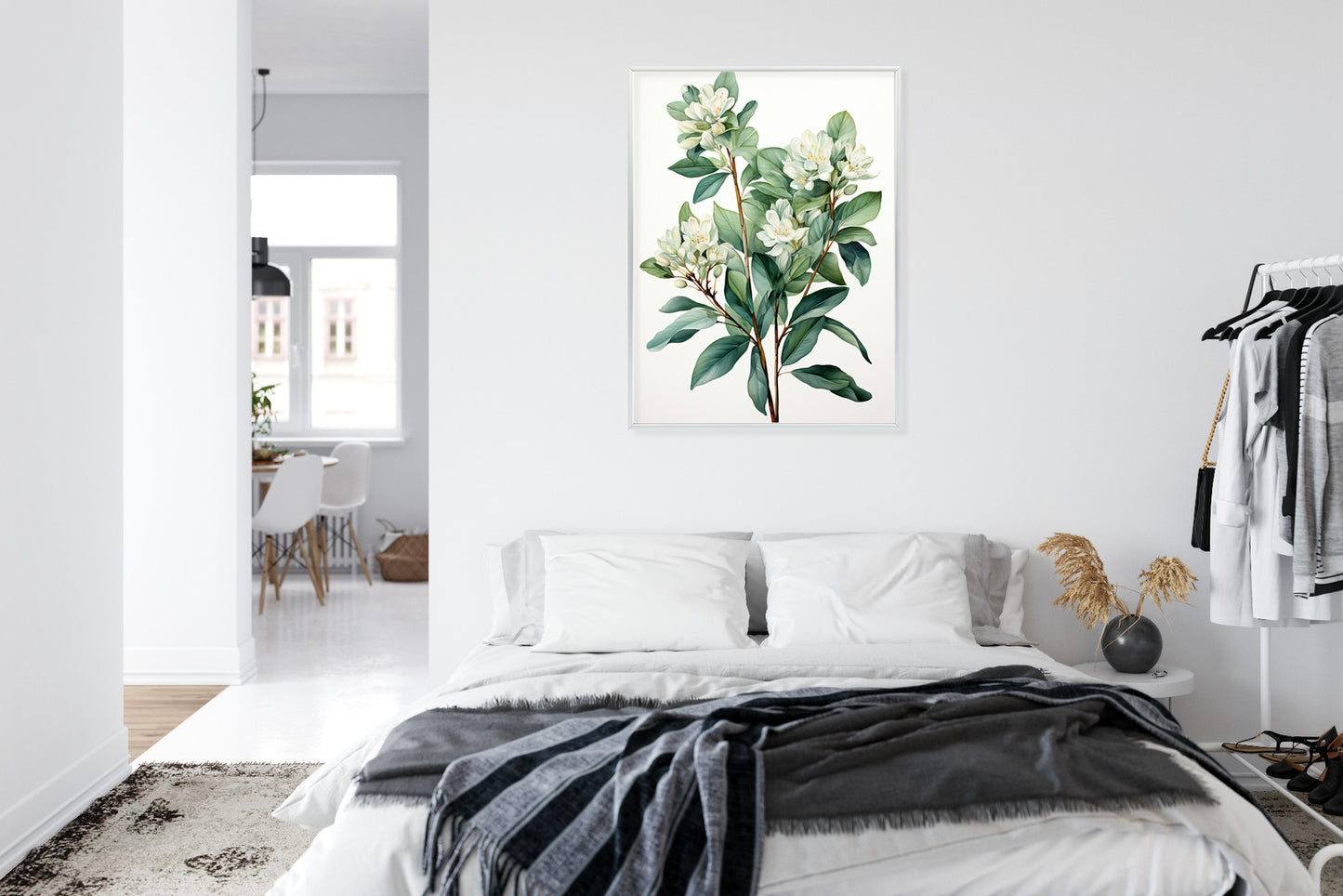 Poster Weiße Blüten Auf Einem Zweig Rahmen Holz Mit Passepartout Farbe Natürlich