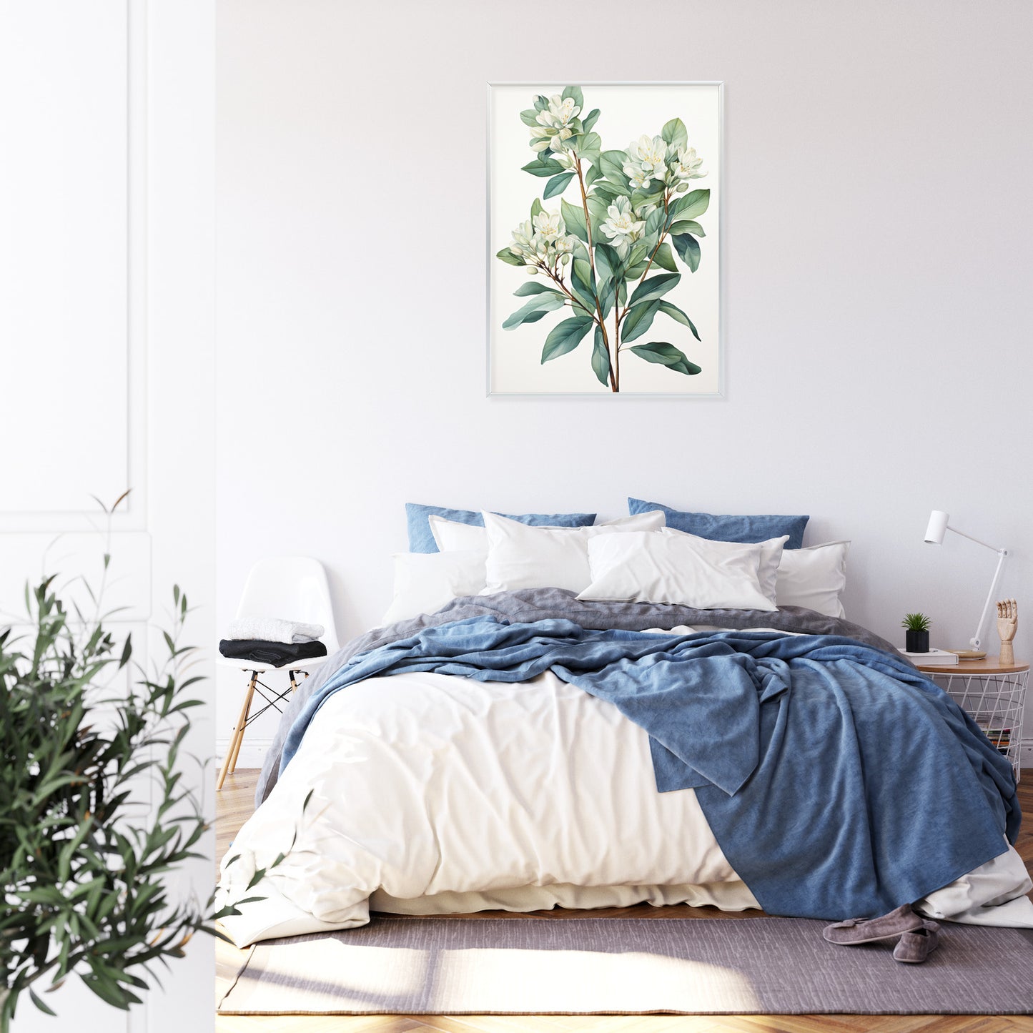 Poster Weiße Blüten Auf Einem Zweig Rahmen Holz Mit Passepartout Farbe Natürlich