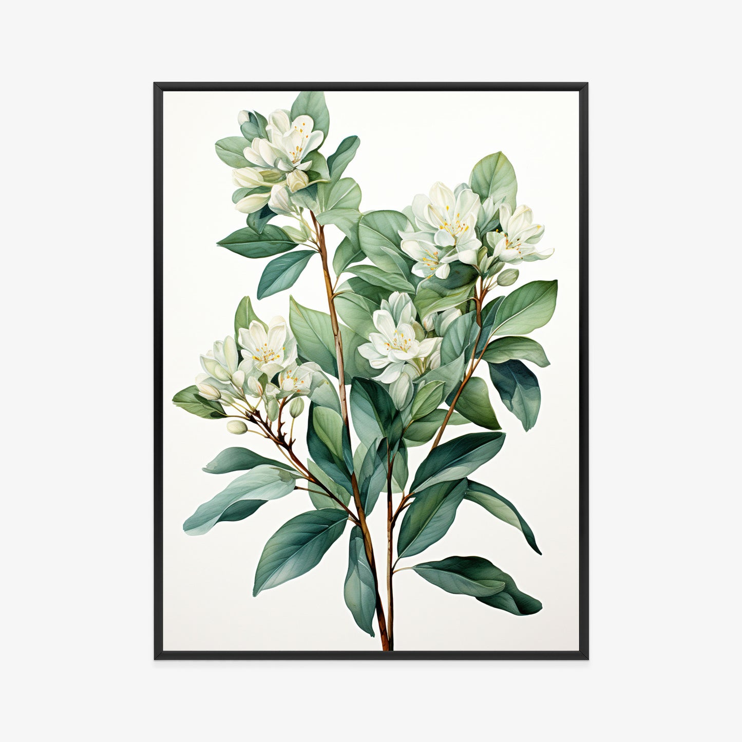 Poster Weiße Blüten Auf Einem Zweig Rahmen Holz Mit Passepartout Farbe Natürlich