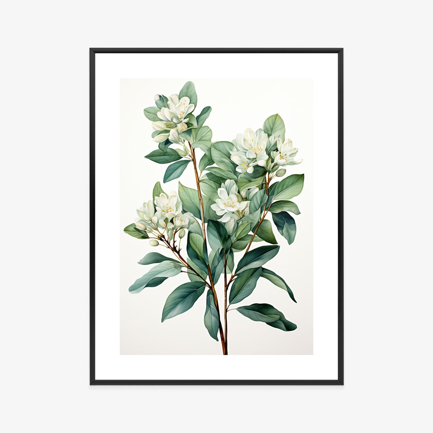Poster Weiße Blüten Auf Einem Zweig Rahmen Holz Mit Passepartout Farbe Natürlich