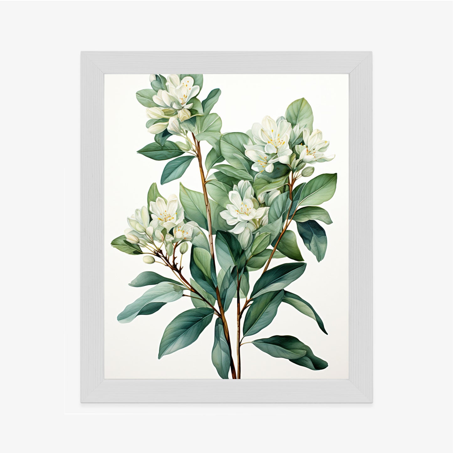 Poster Weiße Blüten Auf Einem Zweig Rahmen Holz Mit Passepartout Farbe Natürlich
