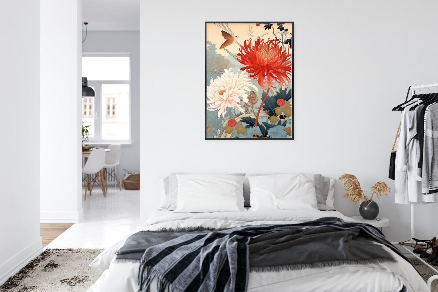 Poster Chrysanthemen Im Japanischen Stil Rahmen Holz Mit Passepartout Farbe Natürlich